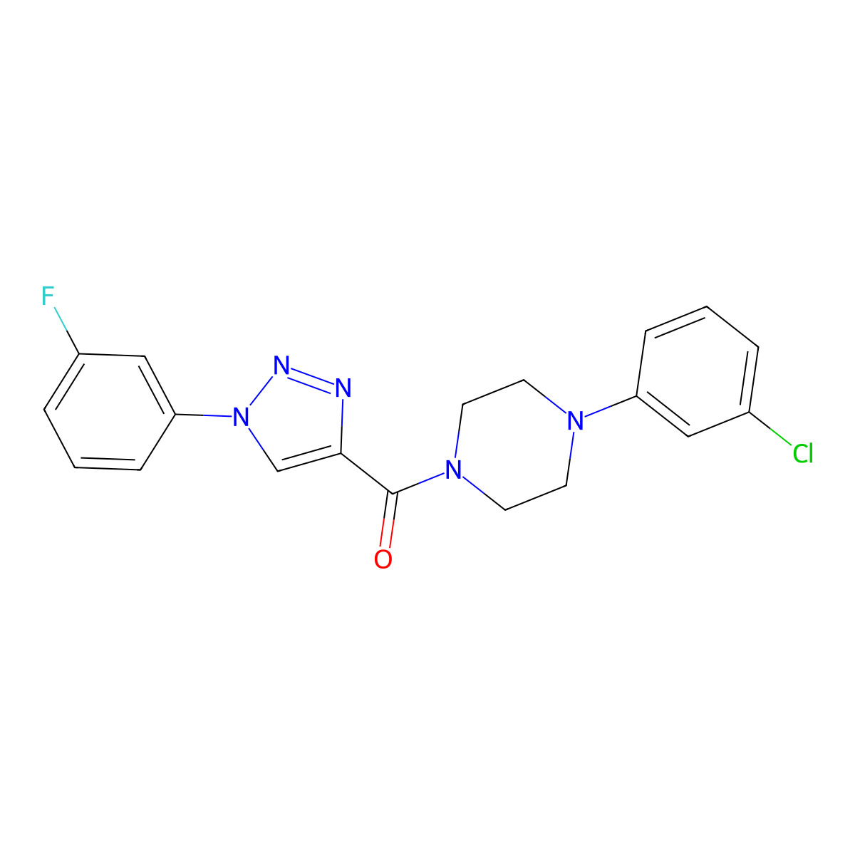 (4-(3-chlorophenyl)piperazin-1-yl)(1-(3-fluorophenyl)-1H-1,2,3-triazol-4-yl)methanone molecular structure, CAS 1226437-21-3