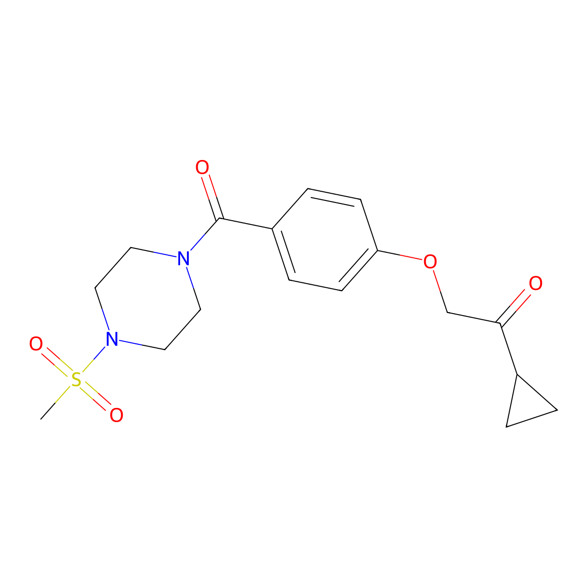 1-Cyclopropyl-2-(4-(4-(methylsulfonyl)piperazine-1-carbonyl)phenoxy)ethanone molecular structure, CAS 1226437-22-4