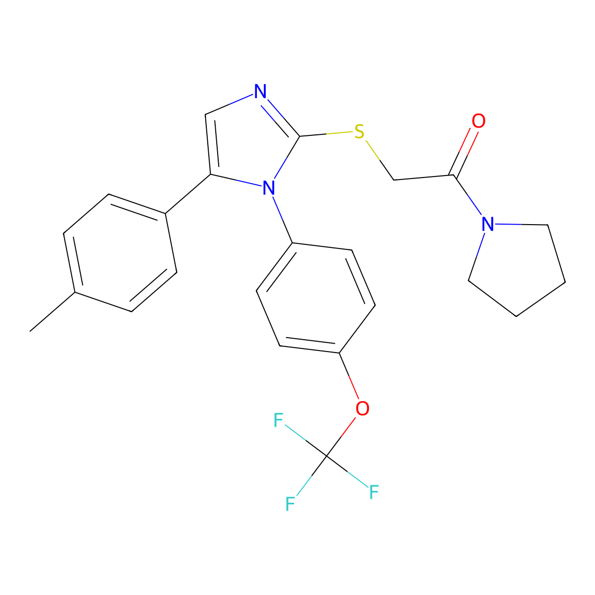 1-(pyrrolidin-1-yl)-2-((5-(p-tolyl)-1-(4-(trifluoromethoxy)phenyl)-1H-imidazol-2-yl)thio)ethanone molecular structure, CAS 1226437-23-5