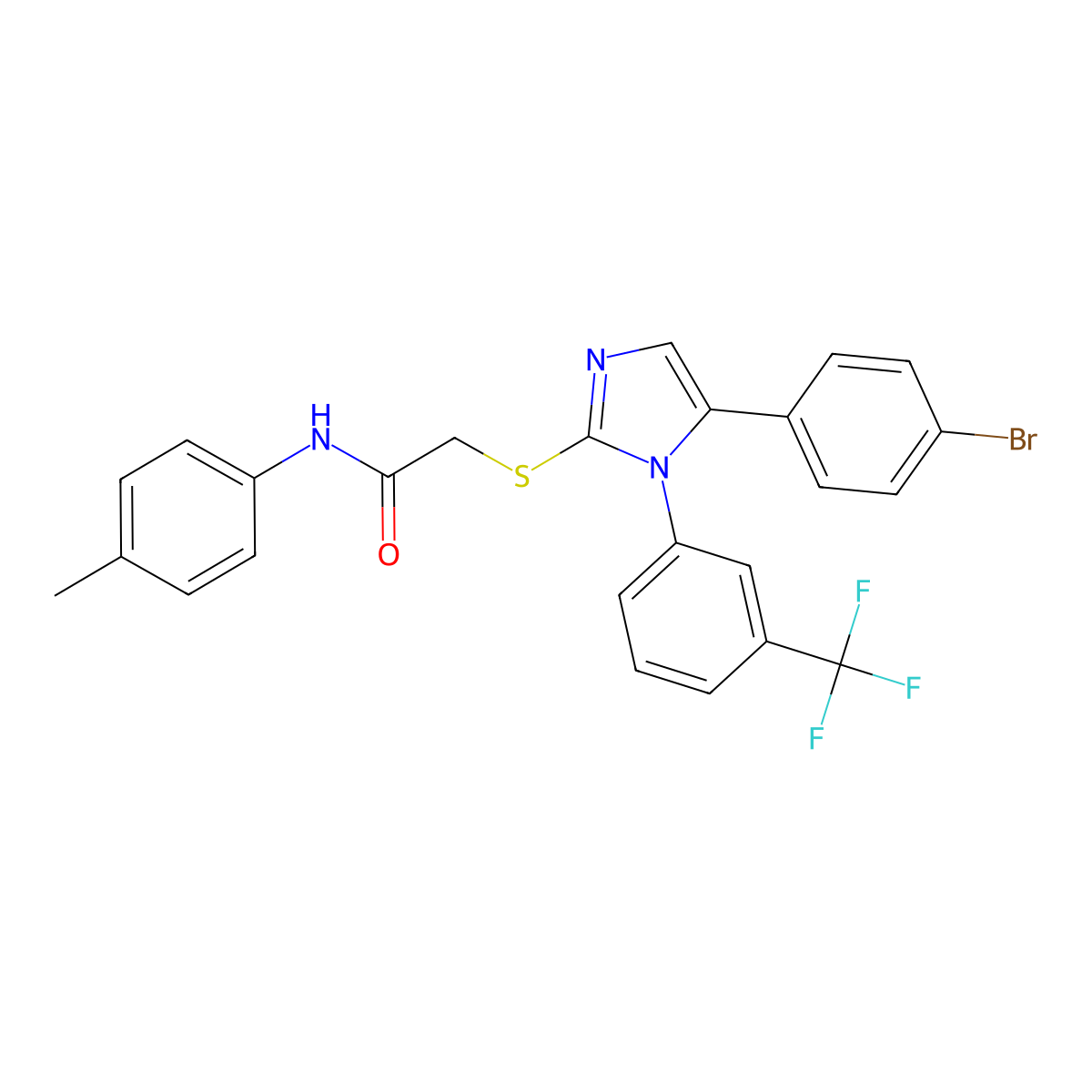 2-((5-(4-bromophenyl)-1-(3-(trifluoromethyl)phenyl)-1H-imidazol-2-yl)thio)-N-(p-tolyl)acetamide molecular structure, CAS 1226437-25-7