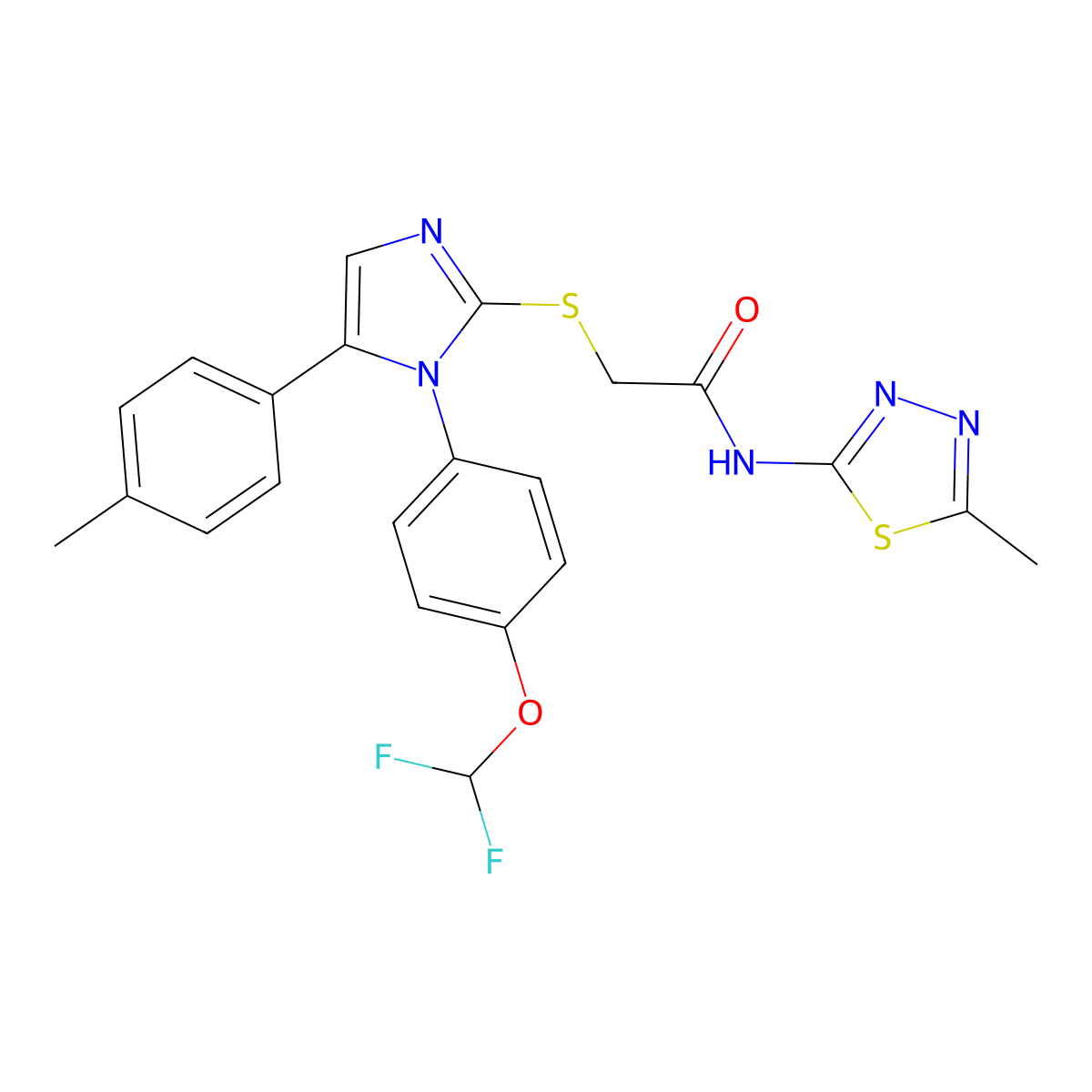 2-({1-[4-(difluoromethoxy)phenyl]-5-(4-methylphenyl)-1H-imidazol-2-yl}sulfanyl)-N-(5-methyl-1,3,4-thiadiazol-2-yl)acetamide molecular structure, CAS 1226437-29-1