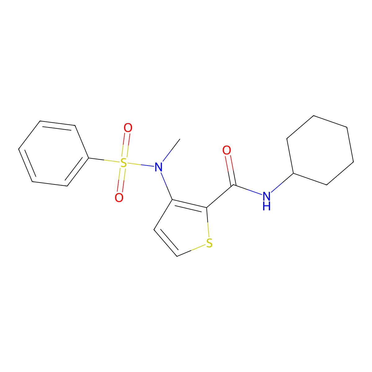 N-cyclohexyl-3-(N-methylbenzenesulfonamido)thiophene-2-carboxamide molecular structure, CAS 1226437-31-5