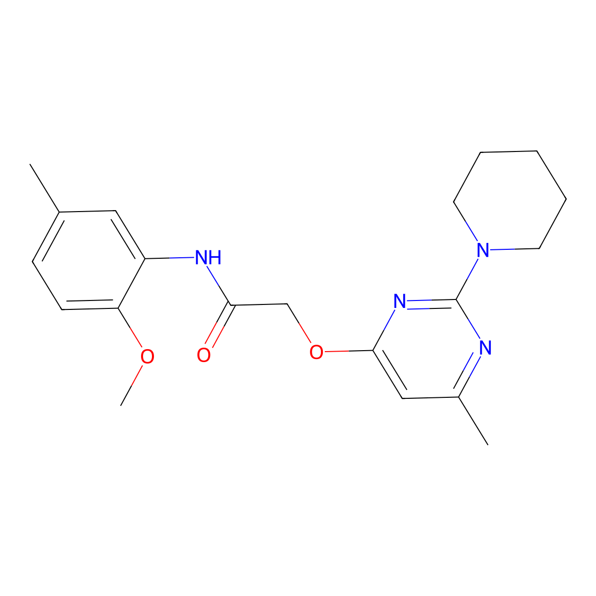 N-(2-methoxy-5-methylphenyl)-2-{[6-methyl-2-(piperidin-1-yl)pyrimidin-4-yl]oxy}acetamide molecular structure, CAS 1226437-32-6
