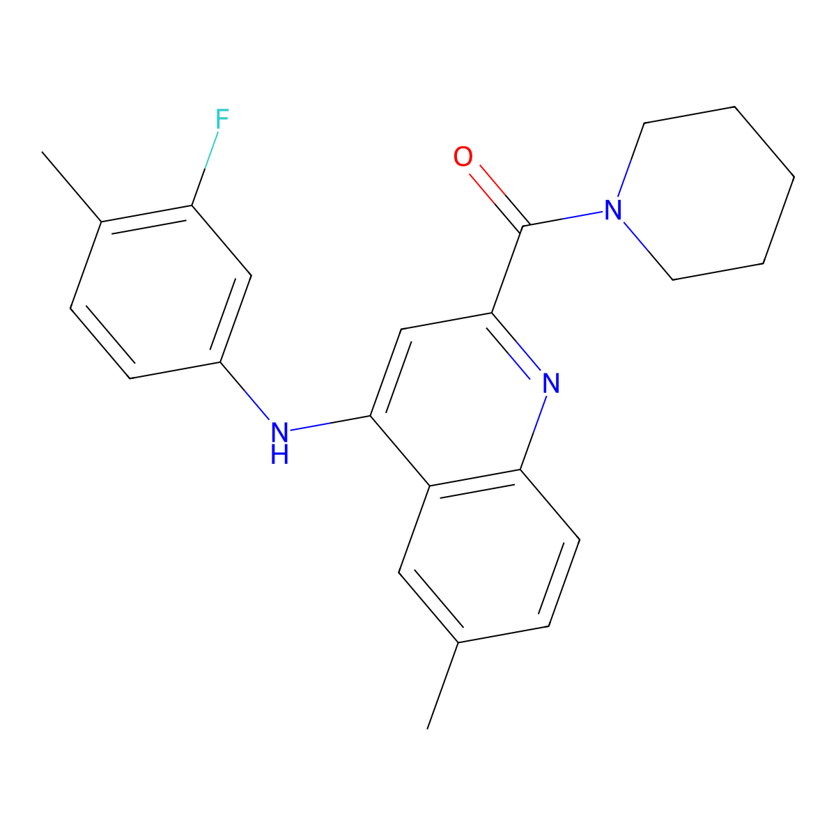 (4-((3-Fluoro-4-methylphenyl)amino)-6-methylquinolin-2-yl)(piperidin-1-yl)methanone molecular structure, CAS 1226437-33-7