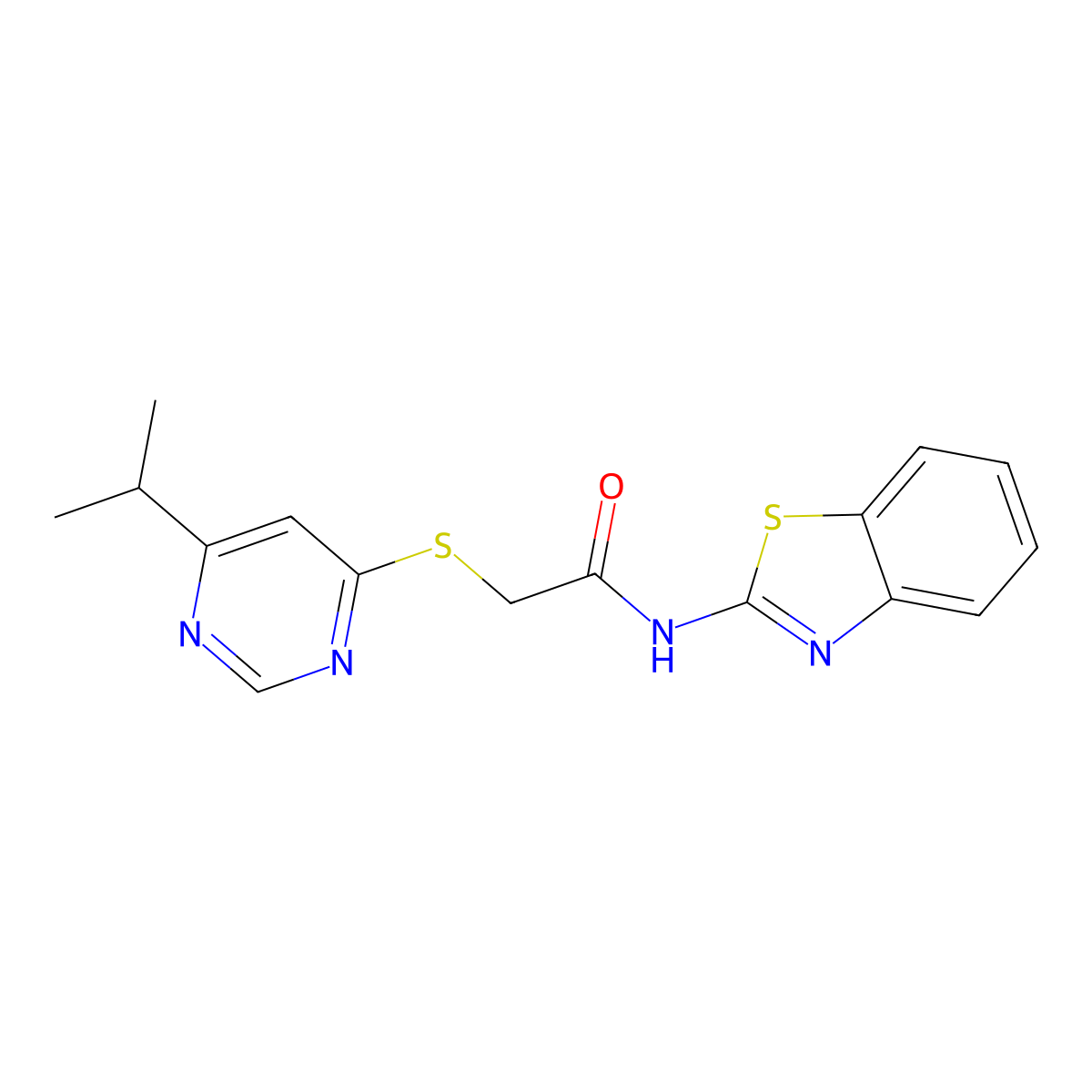 N-(benzo[d]thiazol-2-yl)-2-((6-isopropylpyrimidin-4-yl)thio)acetamide molecular structure, CAS 1226437-34-8