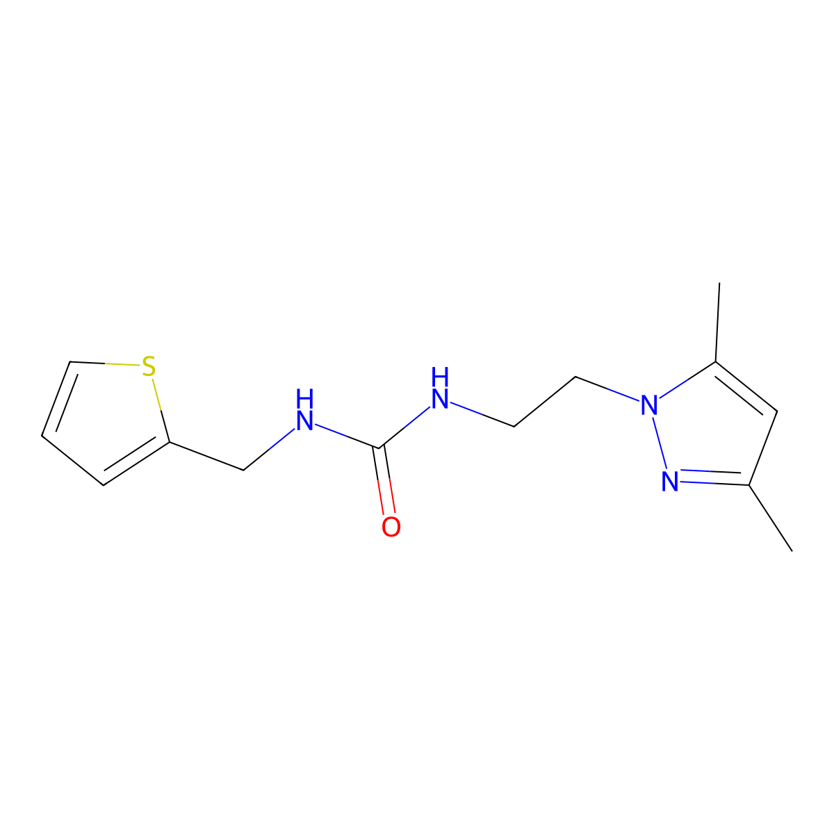 1-(2-(3,5-dimethyl-1H-pyrazol-1-yl)ethyl)-3-(thiophen-2-ylmethyl)urea molecular structure, CAS 1226437-36-0
