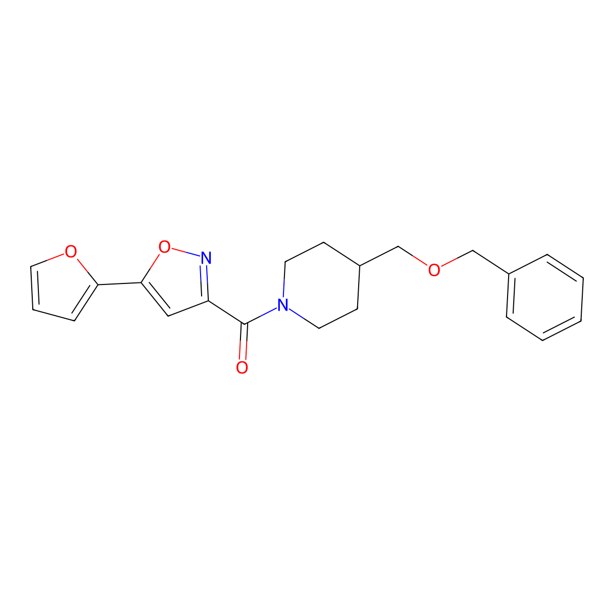 (4-((Benzyloxy)methyl)piperidin-1-yl)(5-(furan-2-yl)isoxazol-3-yl)methanone molecular structure, CAS 1226437-37-1