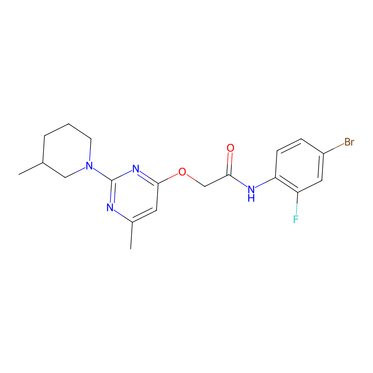 N-(4-bromo-2-fluorophenyl)-2-{[6-methyl-2-(3-methylpiperidin-1-yl)pyrimidin-4-yl]oxy}acetamide molecular structure, CAS 1226437-40-6