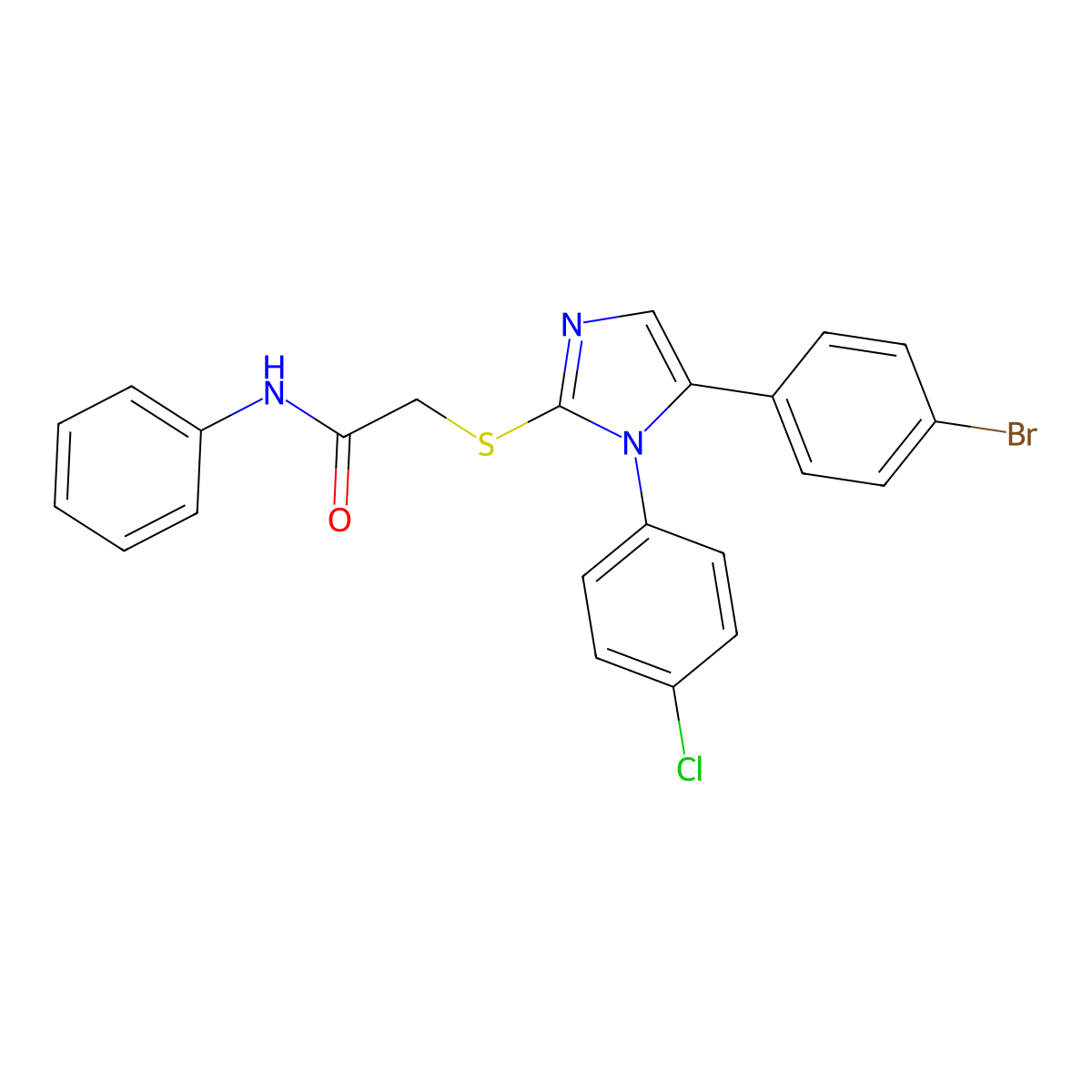 2-((5-(4-bromophenyl)-1-(4-chlorophenyl)-1H-imidazol-2-yl)thio)-N-phenylacetamide molecular structure, CAS 1226437-43-9