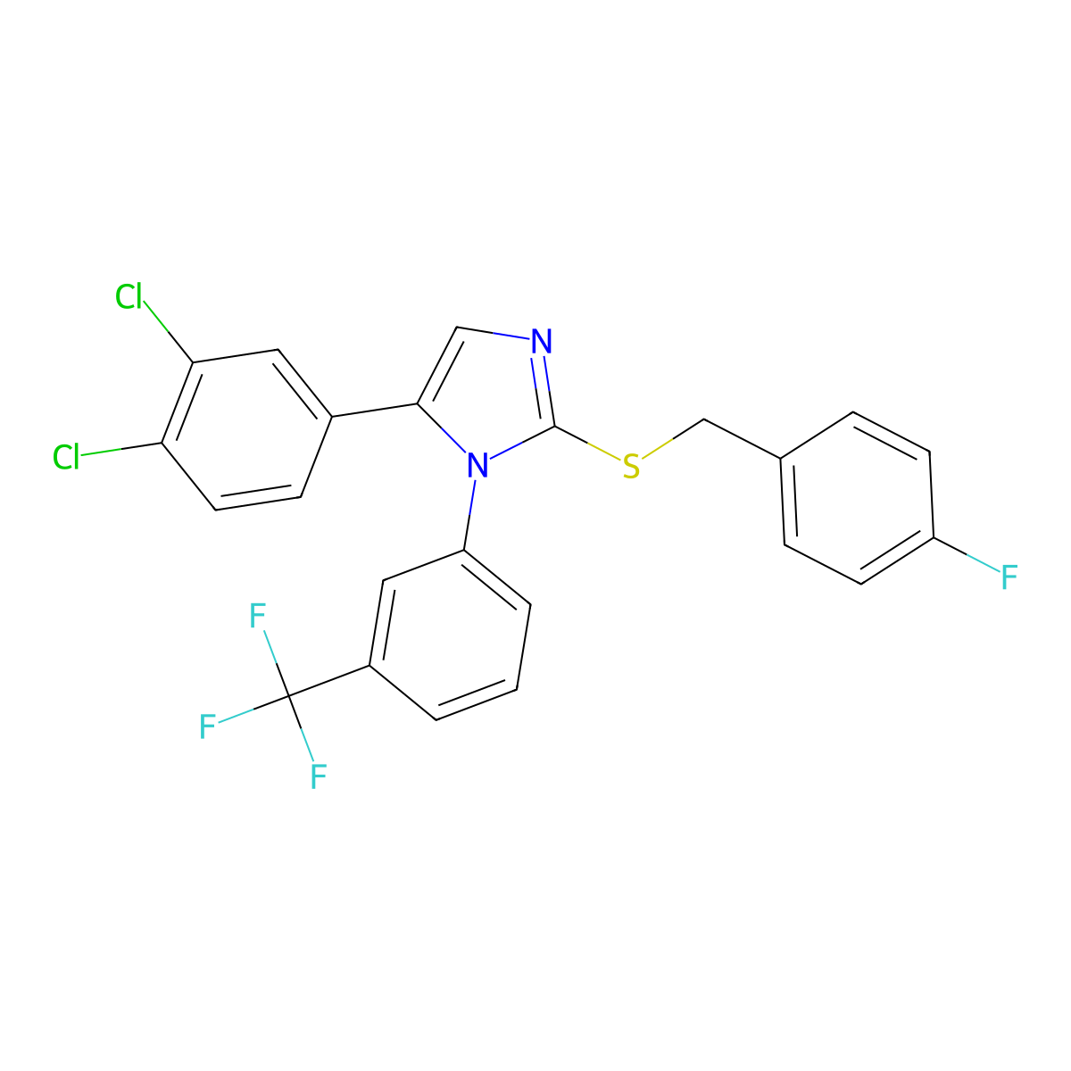 5-(3,4-dichlorophenyl)-2-((4-fluorobenzyl)thio)-1-(3-(trifluoromethyl)phenyl)-1H-imidazole molecular structure, CAS 1226437-45-1