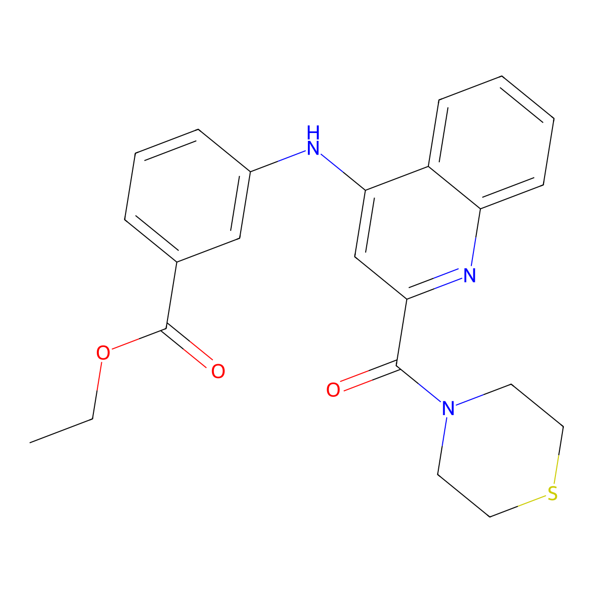 Ethyl 3-{[2-(thiomorpholine-4-carbonyl)quinolin-4-yl]amino}benzoate molecular structure, CAS 1226437-47-3