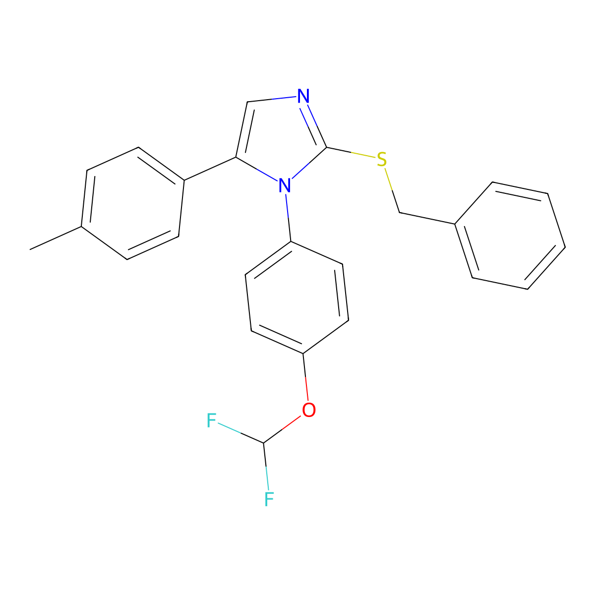 2-(benzylthio)-1-(4-(difluoromethoxy)phenyl)-5-(p-tolyl)-1H-imidazole molecular structure, CAS 1226437-48-4