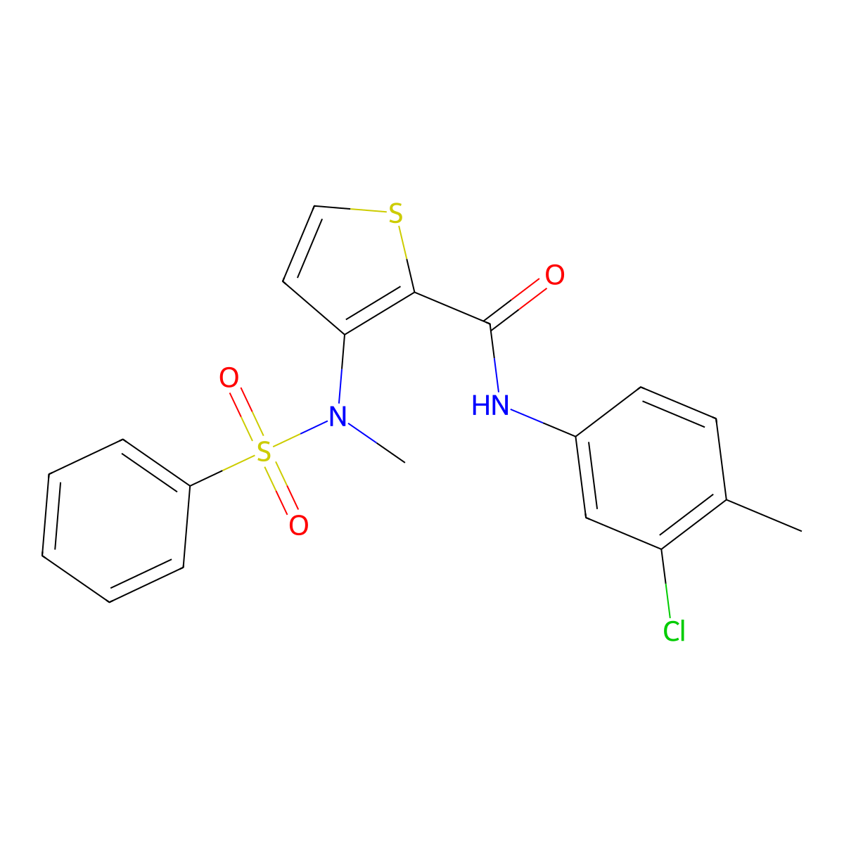 N-(3-chloro-4-methylphenyl)-3-[methyl(phenylsulfonyl)amino]thiophene-2-carboxamide molecular structure, CAS 1226437-53-1