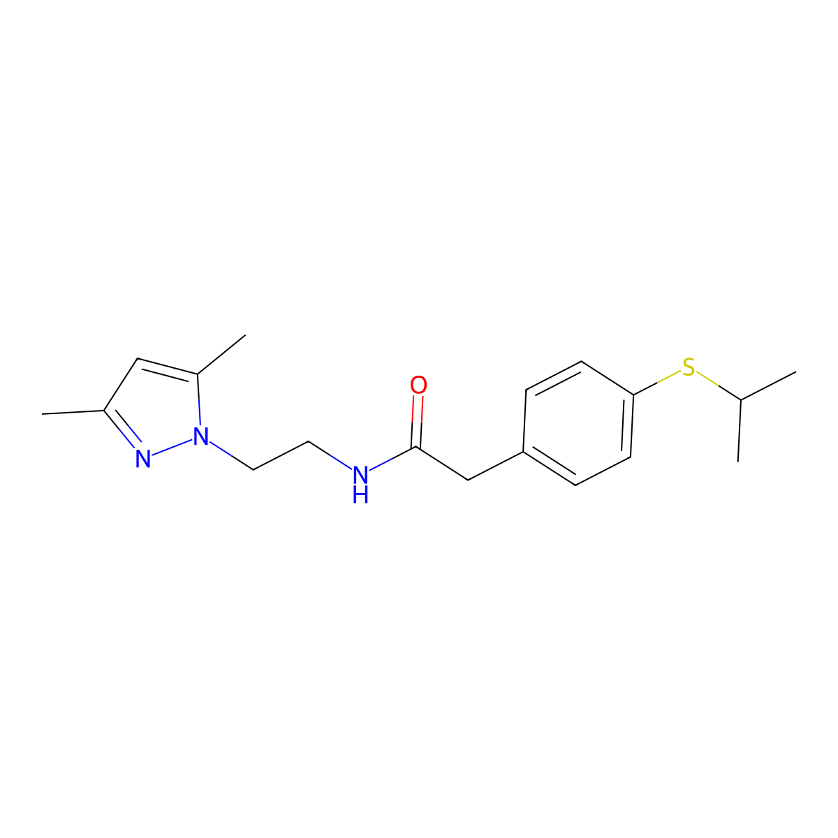 N-(2-(3,5-dimethyl-1H-pyrazol-1-yl)ethyl)-2-(4-(isopropylthio)phenyl)acetamide molecular structure, CAS 1226437-55-3