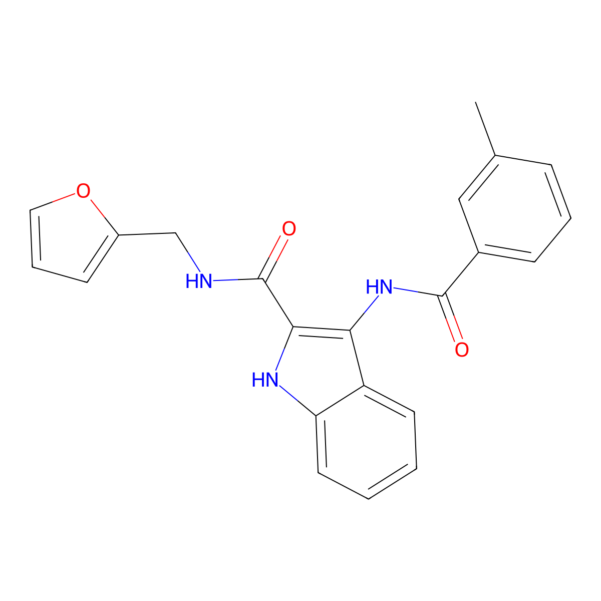 N-(furan-2-ylmethyl)-3-(3-methylbenzamido)-1H-indole-2-carboxamide molecular structure, CAS 1226437-60-0