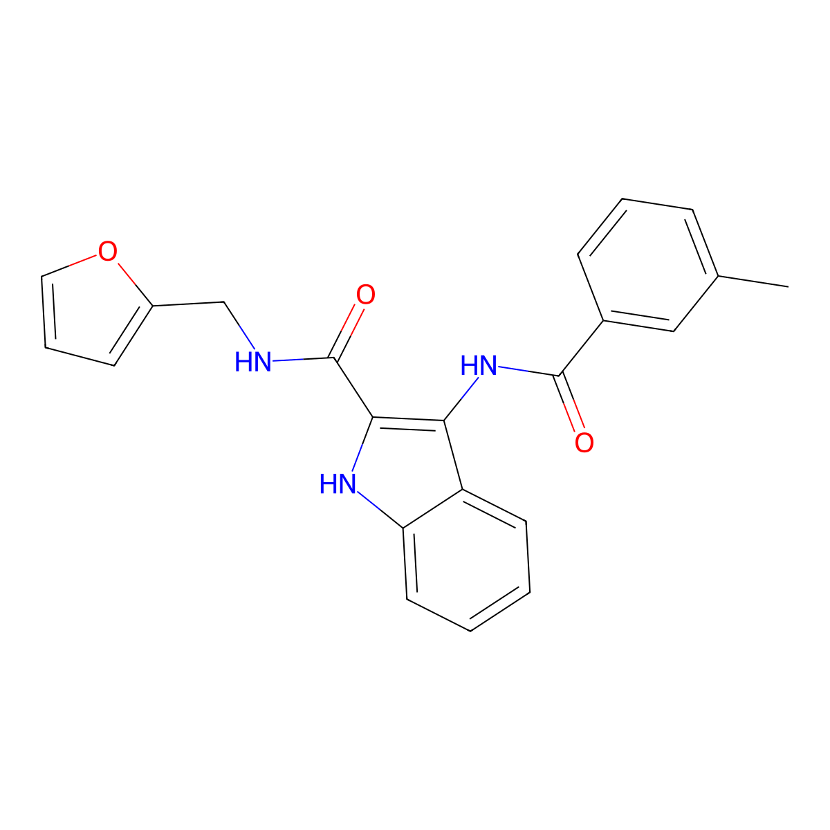 N-(furan-2-ylmethyl)-3-(3-methylbenzamido)-1H-indole-2-carboxamide molecular structure, CAS 1226437-60-0