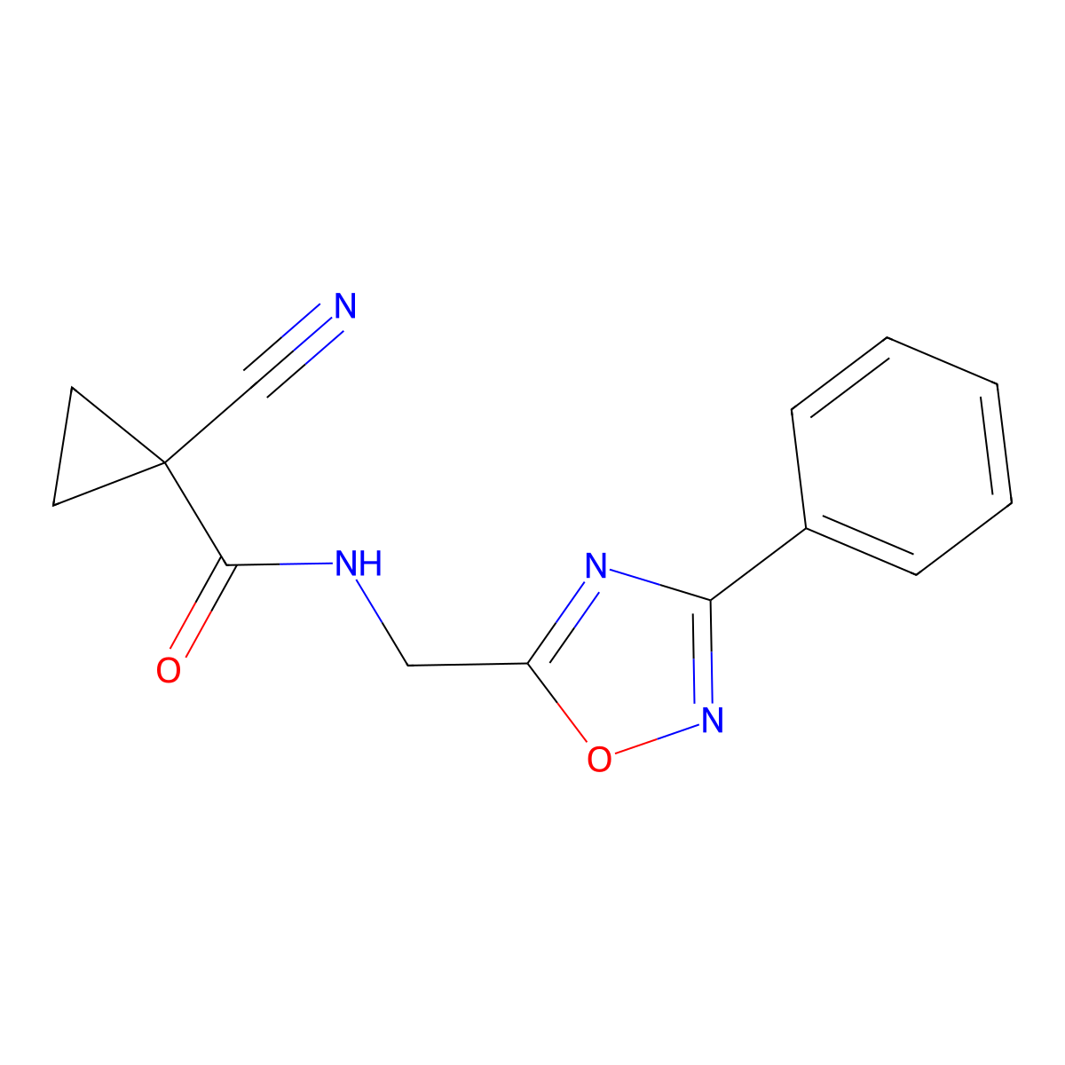 1-cyano-N-((3-phenyl-1,2,4-oxadiazol-5-yl)methyl)cyclopropanecarboxamide molecular structure, CAS 1226437-64-4