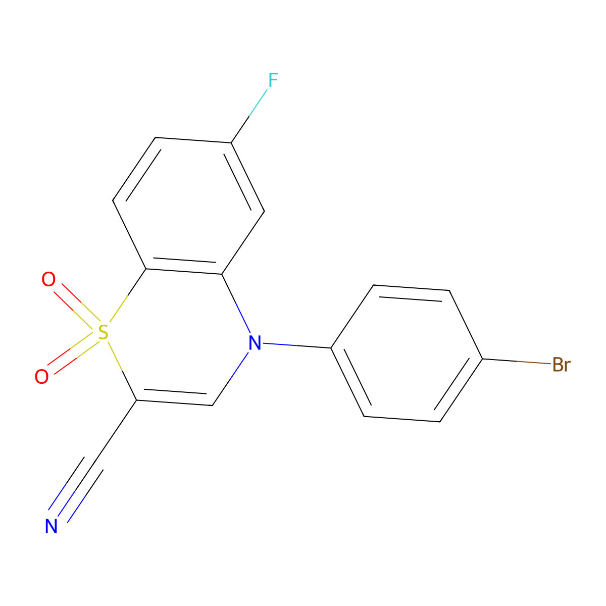 4-(4-bromophenyl)-6-fluoro-4H-1,4-benzothiazine-2-carbonitrile 1,1-dioxide molecular structure, CAS 1226437-68-8