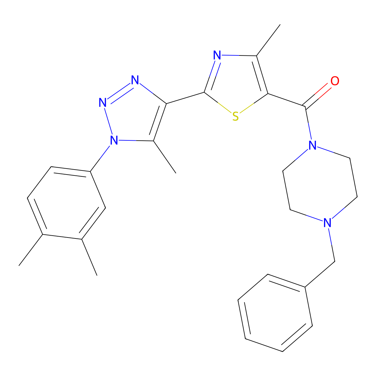 (4-benzylpiperazin-1-yl)(2-(1-(3,4-dimethylphenyl)-5-methyl-1H-1,2,3-triazol-4-yl)-4-methylthiazol-5-yl)methanone molecular structure, CAS 1226437-70-2