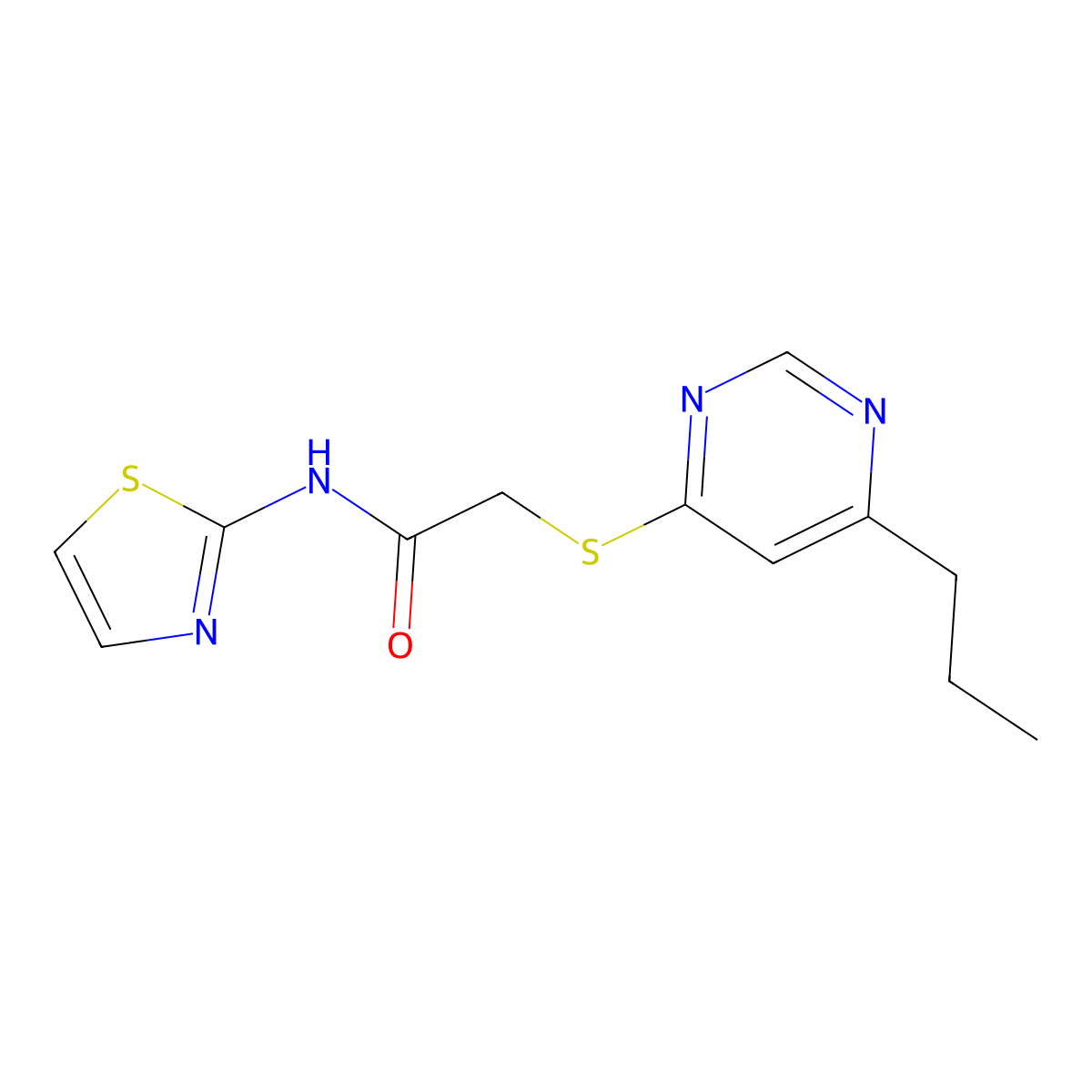 2-((6-propylpyrimidin-4-yl)thio)-N-(thiazol-2-yl)acetamide molecular structure, CAS 1226437-78-0