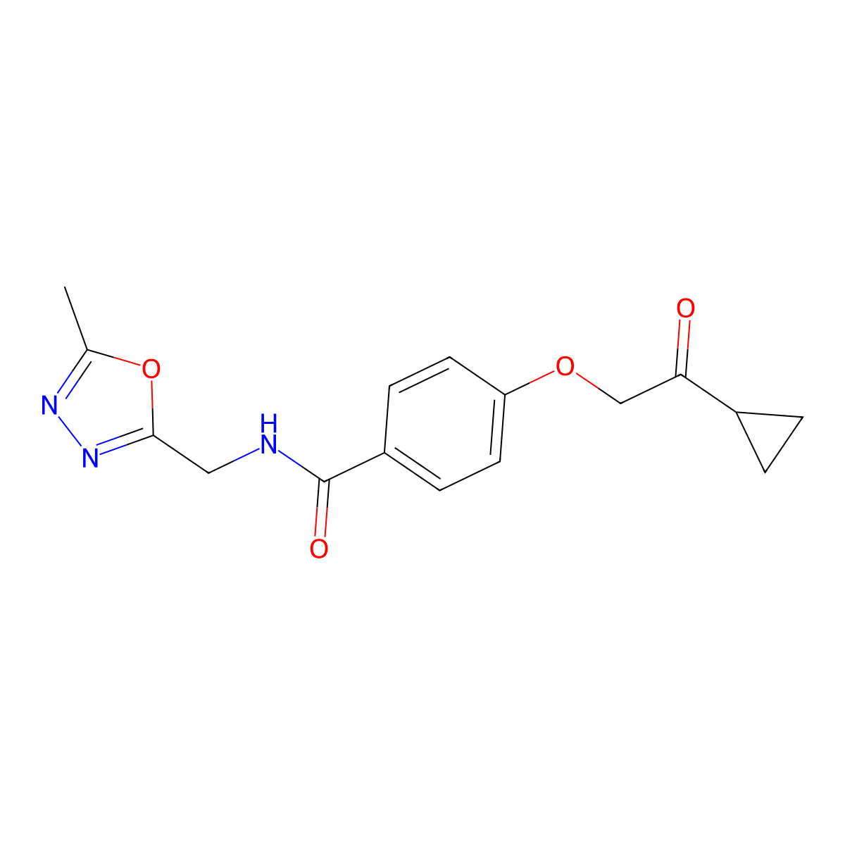 4-(2-cyclopropyl-2-oxoethoxy)-N-((5-methyl-1,3,4-oxadiazol-2-yl)methyl)benzamide molecular structure, CAS 1226437-80-4