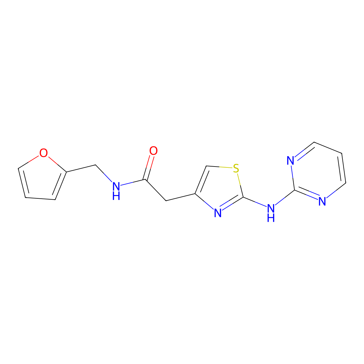 N-(furan-2-ylmethyl)-2-(2-(pyrimidin-2-ylamino)thiazol-4-yl)acetamide molecular structure, CAS 1226437-83-7
