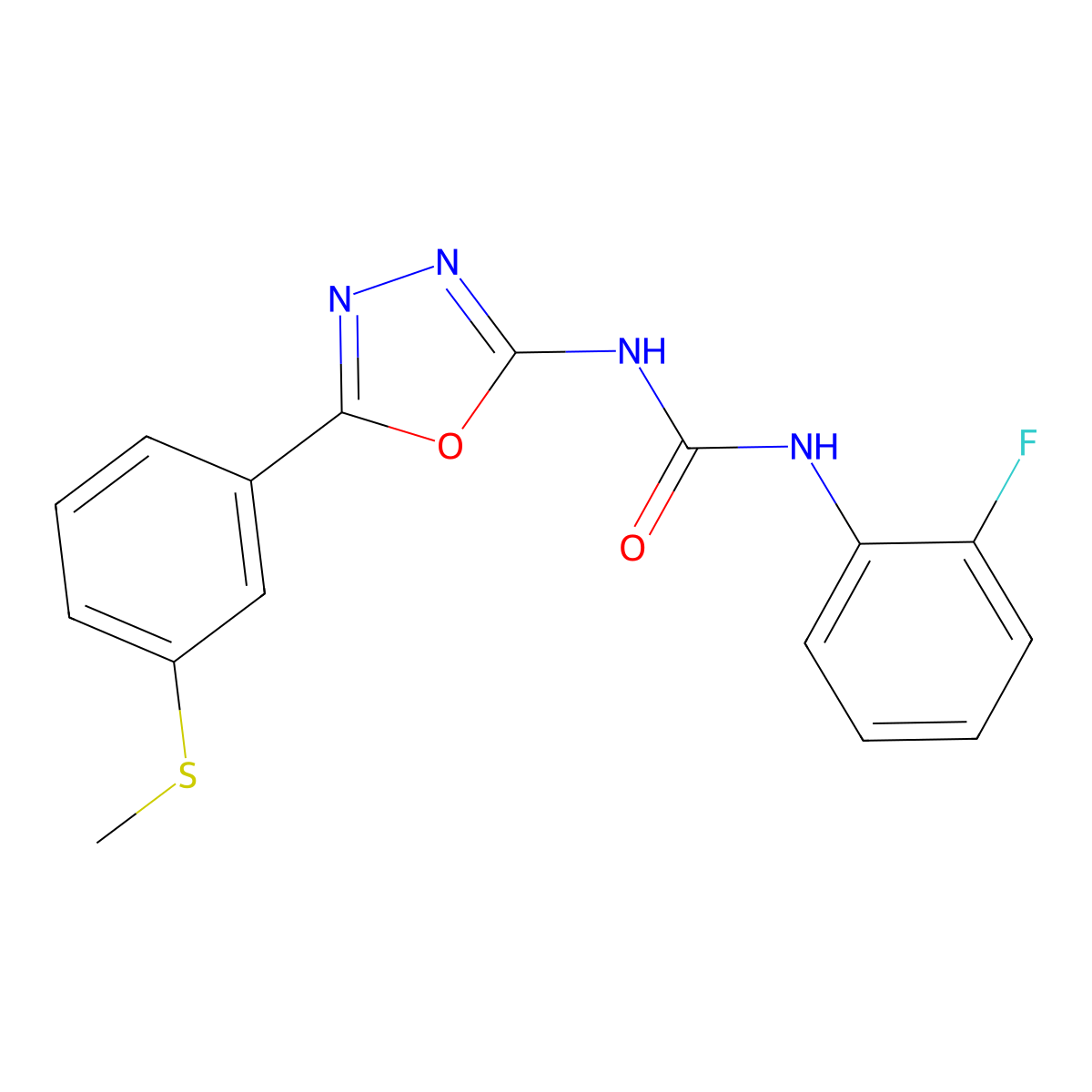 1-(2-Fluorophenyl)-3-(5-(3-(methylthio)phenyl)-1,3,4-oxadiazol-2-yl)urea molecular structure, CAS 1226437-84-8