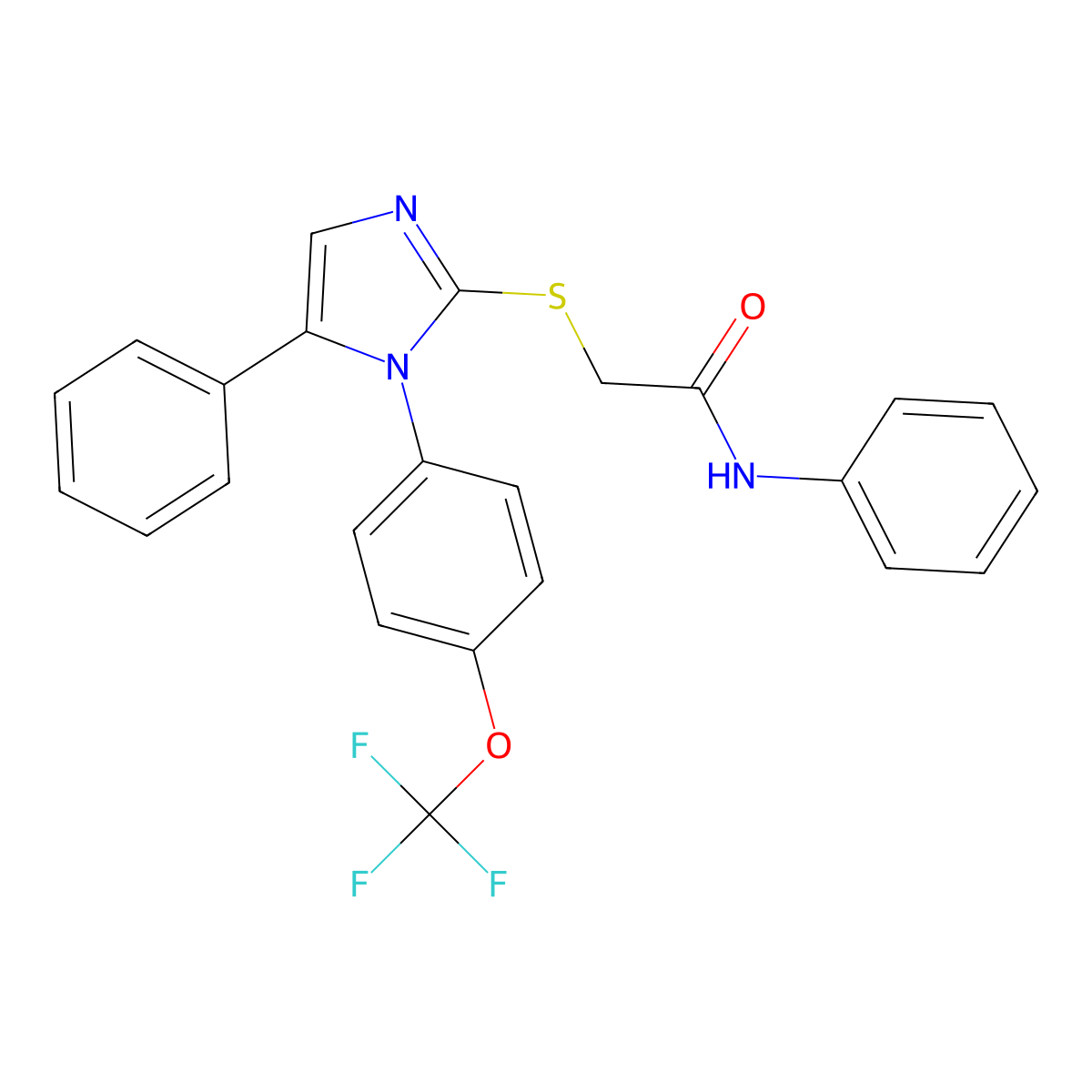 N-phenyl-2-((5-phenyl-1-(4-(trifluoromethoxy)phenyl)-1H-imidazol-2-yl)thio)acetamide molecular structure, CAS 1226437-87-1