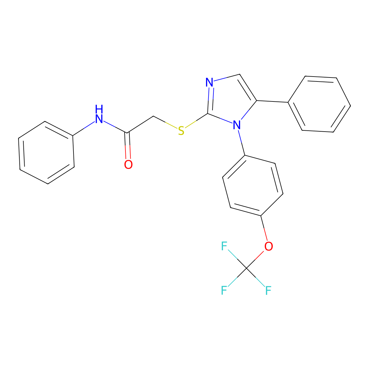 N-phenyl-2-((5-phenyl-1-(4-(trifluoromethoxy)phenyl)-1H-imidazol-2-yl)thio)acetamide molecular structure, CAS 1226437-87-1