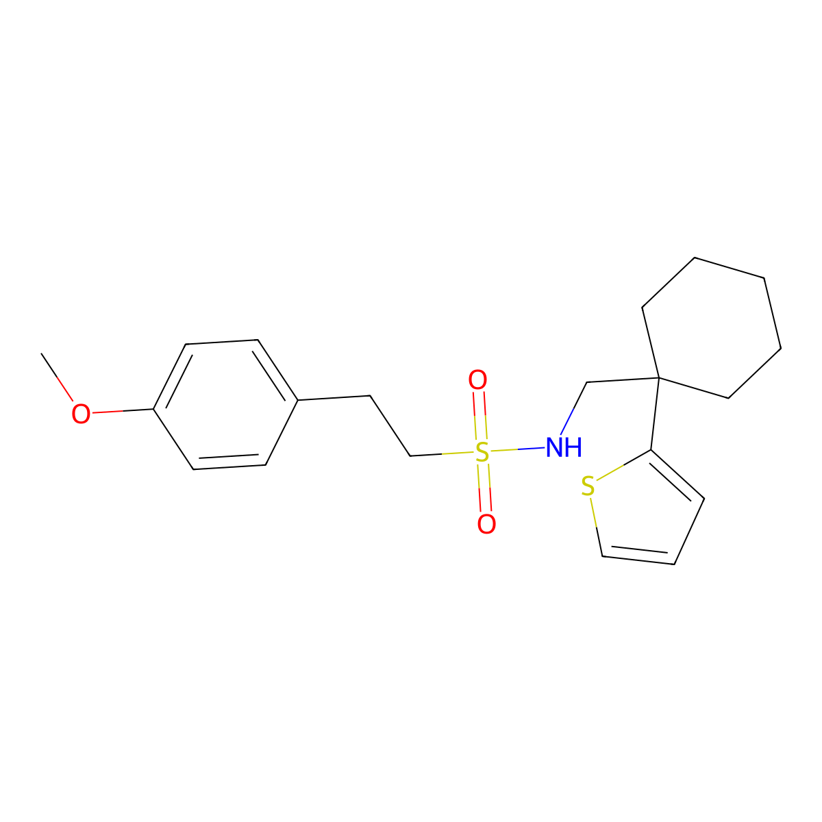 2-(4-methoxyphenyl)-N-((1-(thiophen-2-yl)cyclohexyl)methyl)ethanesulfonamide molecular structure, CAS 1226437-91-7