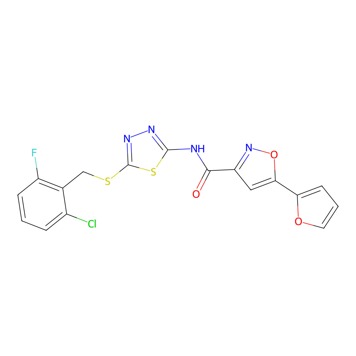 N-(5-((2-chloro-6-fluorobenzyl)thio)-1,3,4-thiadiazol-2-yl)-5-(furan-2-yl)isoxazole-3-carboxamide molecular structure, CAS 1226437-92-8