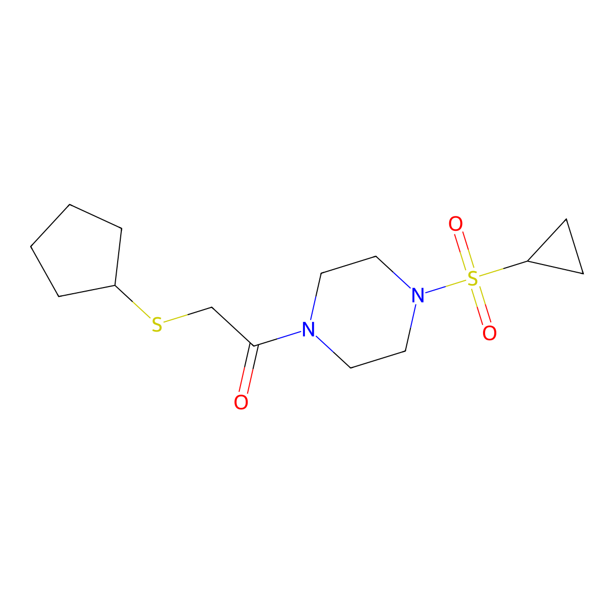 2-(Cyclopentylthio)-1-(4-(cyclopropylsulfonyl)piperazin-1-yl)ethanone molecular structure, CAS 1226437-94-0