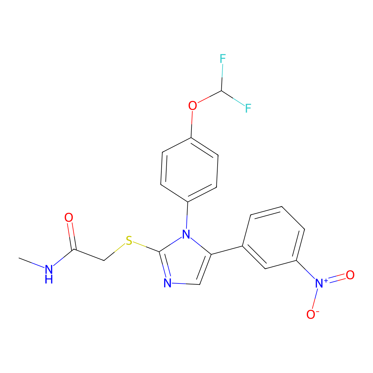 2-((1-(4-(difluoromethoxy)phenyl)-5-(3-nitrophenyl)-1H-imidazol-2-yl)thio)-N-methylacetamide molecular structure, CAS 1226437-96-2