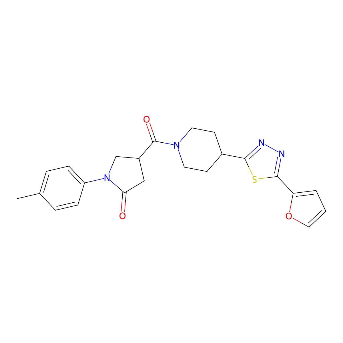 4-(4-(5-(Furan-2-yl)-1,3,4-thiadiazol-2-yl)piperidine-1-carbonyl)-1-(p-tolyl)pyrrolidin-2-one molecular structure, CAS 1226438-01-2