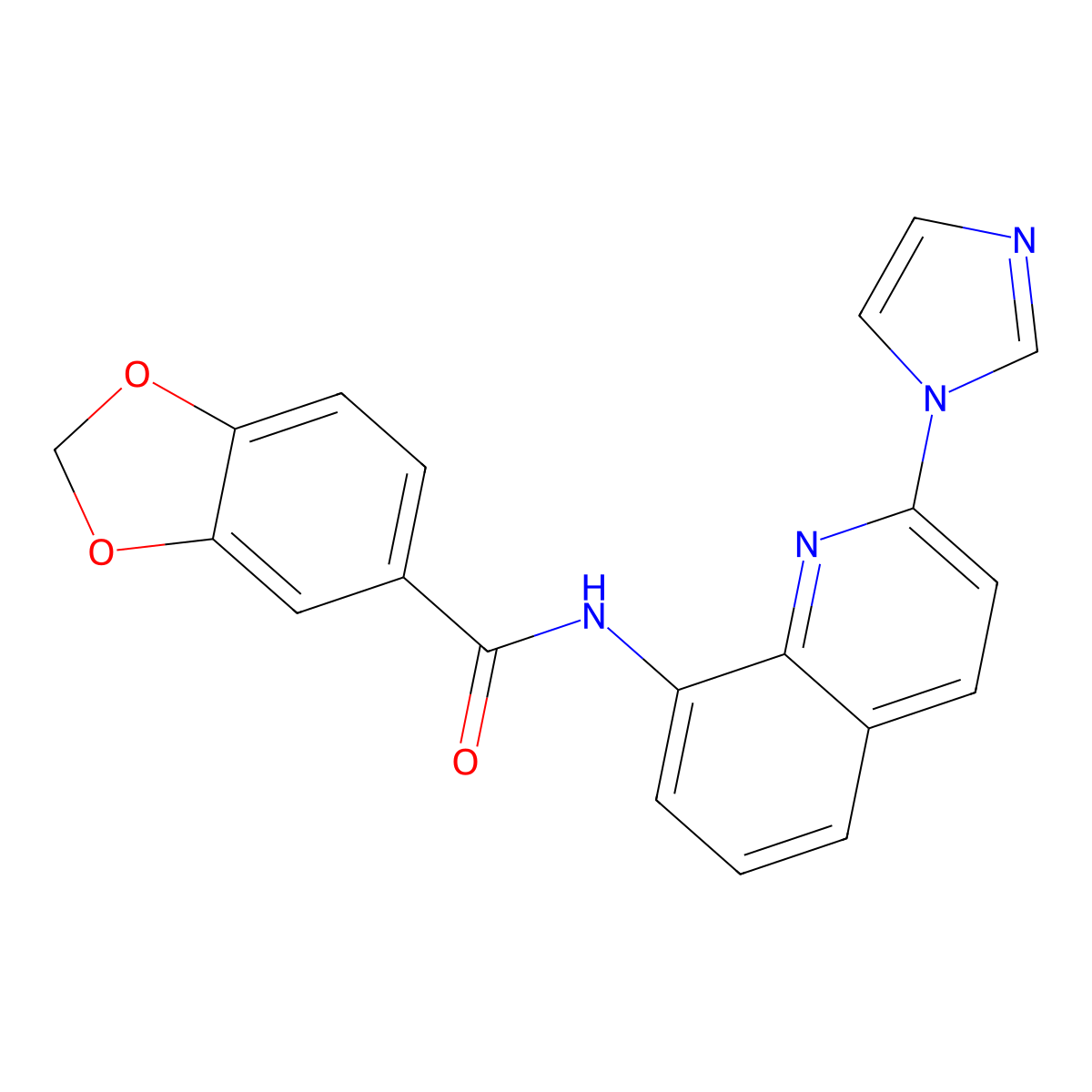 N-(2-(1H-imidazol-1-yl)quinolin-8-yl)benzo[d][1,3]dioxole-5-carboxamide molecular structure, CAS 1226438-11-4
