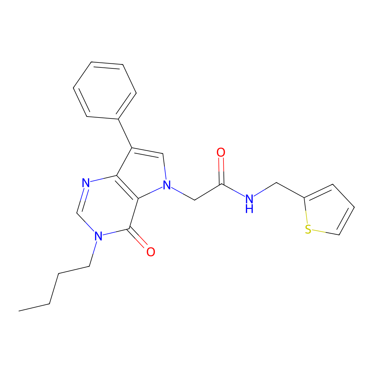 2-(3-butyl-4-oxo-7-phenyl-3,4-dihydro-5H-pyrrolo[3,2-d]pyrimidin-5-yl)-N-(thiophen-2-ylmethyl)acetamide molecular structure, CAS 1226438-21-6