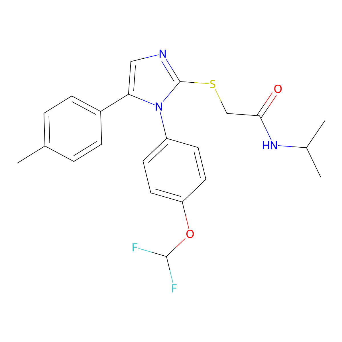 2-((1-(4-(difluoromethoxy)phenyl)-5-(p-tolyl)-1H-imidazol-2-yl)thio)-N-isopropylacetamide molecular structure, CAS 1226438-22-7