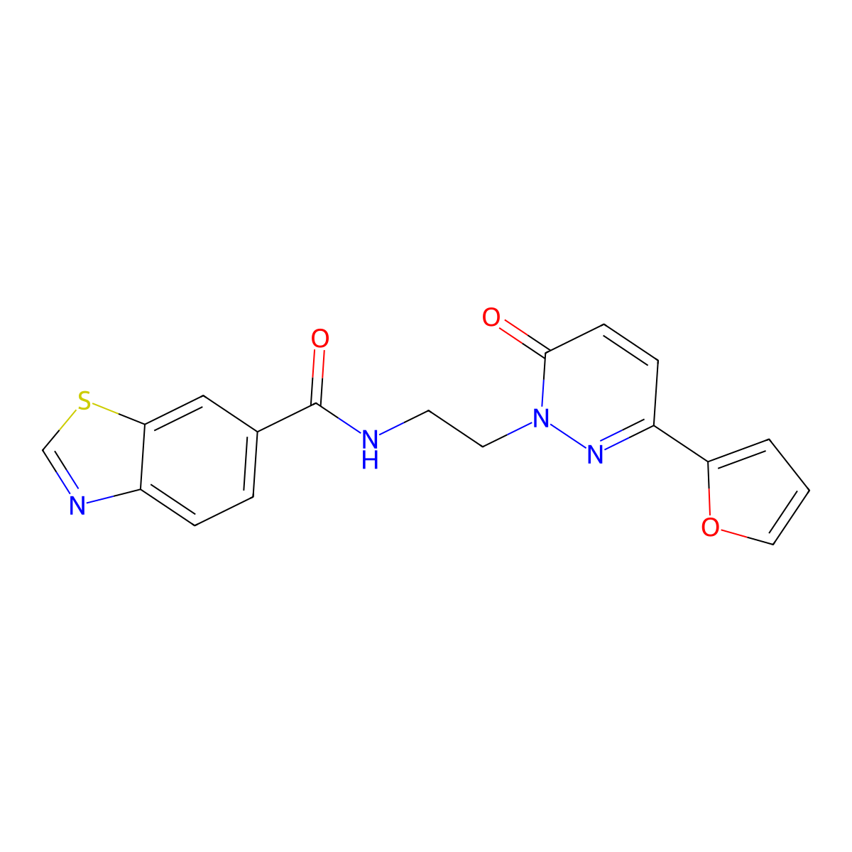 N-(2-(3-(furan-2-yl)-6-oxopyridazin-1(6H)-yl)ethyl)benzo[d]thiazole-6-carboxamide molecular structure, CAS 1226438-28-3