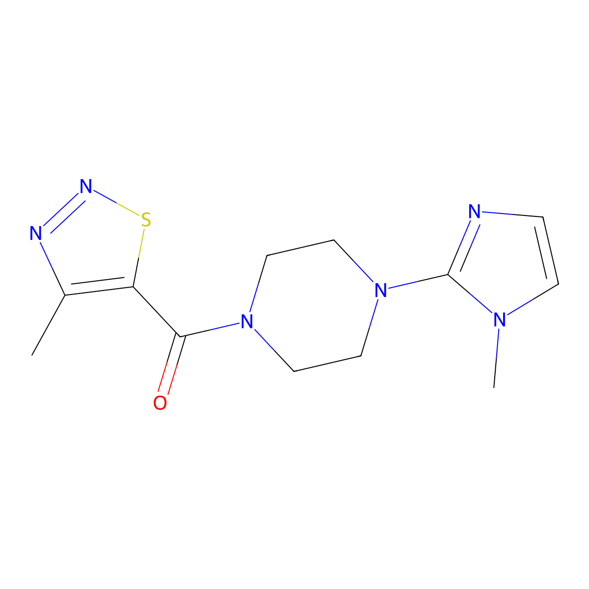 1-(4-methyl-1,2,3-thiadiazole-5-carbonyl)-4-(1-methyl-1H-imidazol-2-yl)piperazine molecular structure, CAS 1226438-29-4