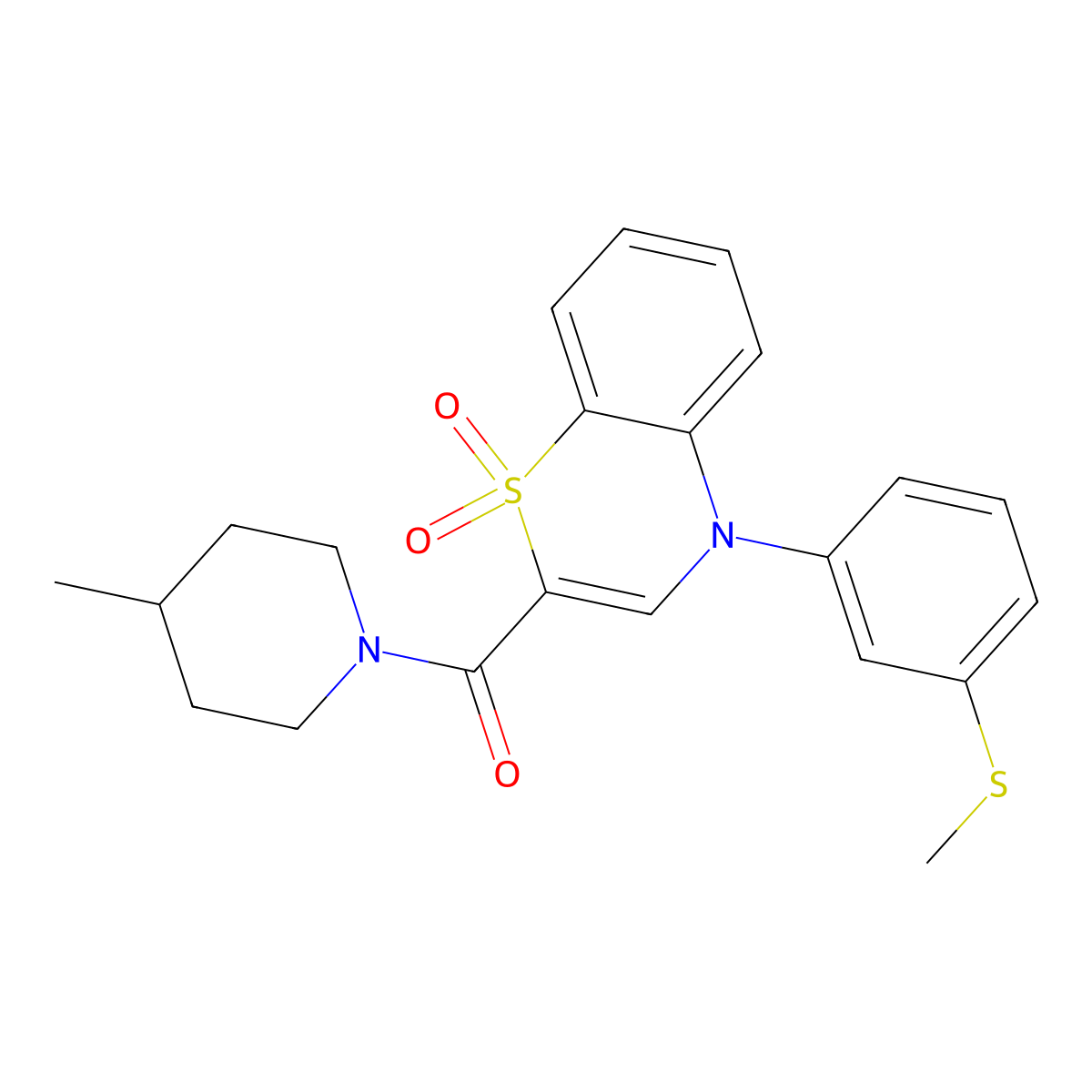 (4-methylpiperidin-1-yl)(4-(3-(methylthio)phenyl)-1,1-dioxido-4H-benzo[b][1,4]thiazin-2-yl)methanone molecular structure, CAS 1226438-40-9