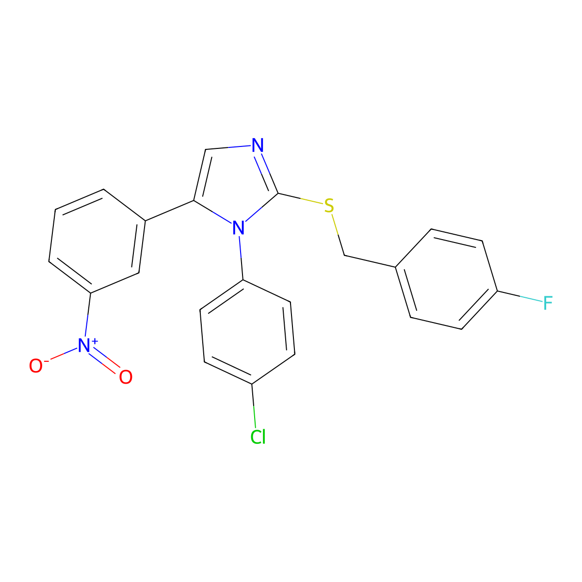 1-(4-chlorophenyl)-2-((4-fluorobenzyl)thio)-5-(3-nitrophenyl)-1H-imidazole molecular structure, CAS 1226438-42-1