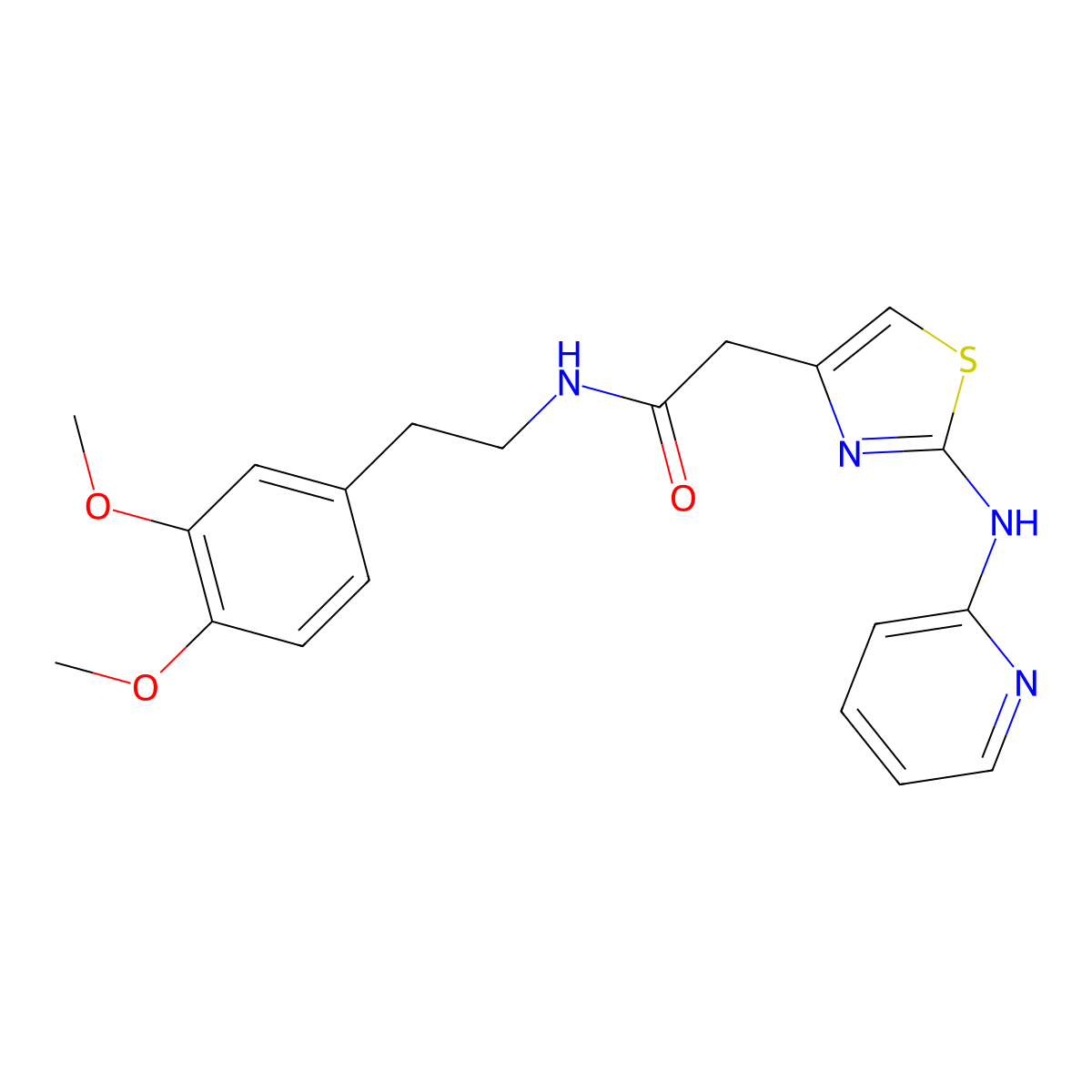 N-(3,4-dimethoxyphenethyl)-2-(2-(pyridin-2-ylamino)thiazol-4-yl)acetamide molecular structure, CAS 1226438-45-4