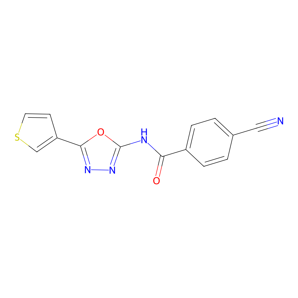 4-cyano-N-(5-(thiophen-3-yl)-1,3,4-oxadiazol-2-yl)benzamide molecular structure, CAS 1226438-54-5