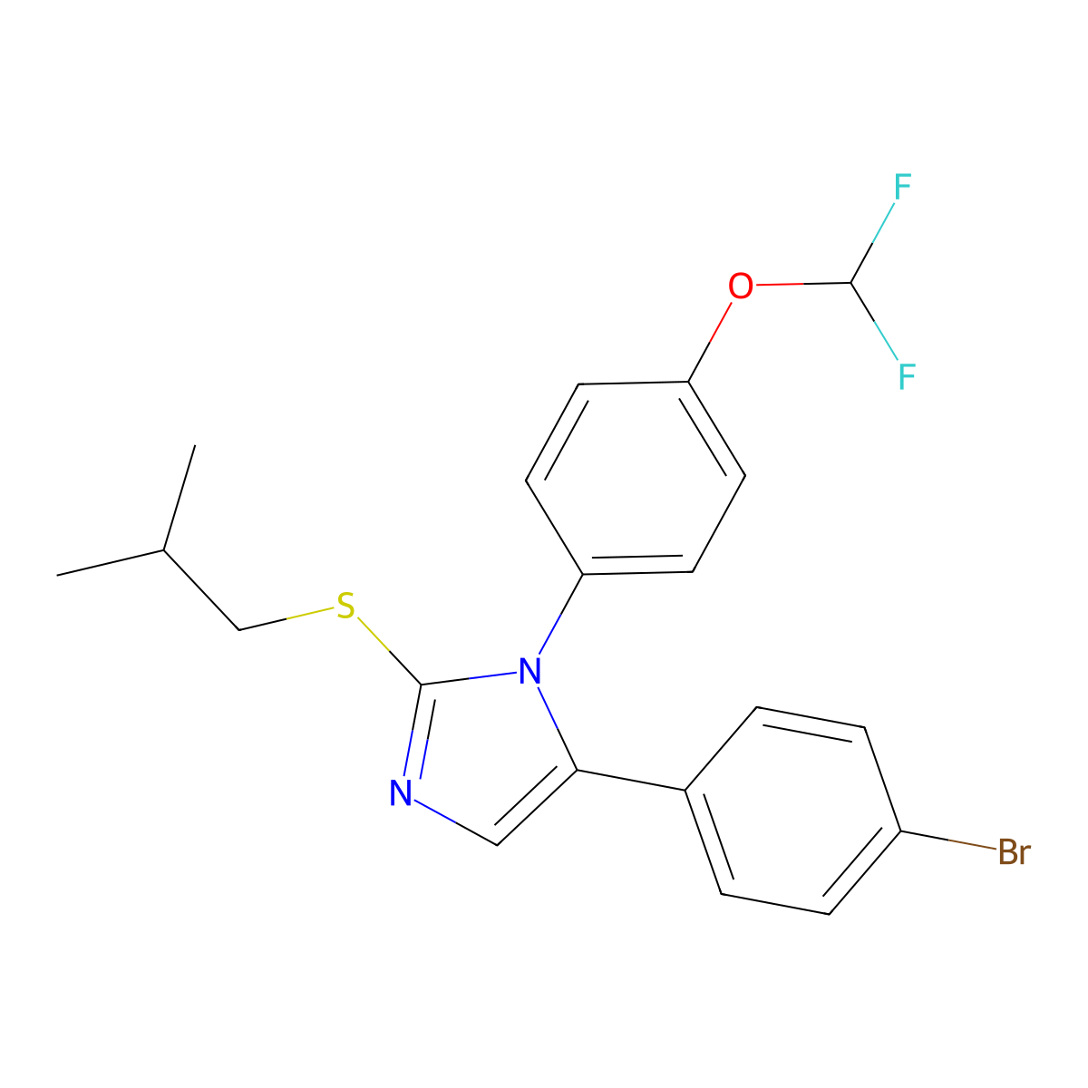 5-(4-bromophenyl)-1-(4-(difluoromethoxy)phenyl)-2-(isobutylthio)-1H-imidazole molecular structure, CAS 1226438-67-0