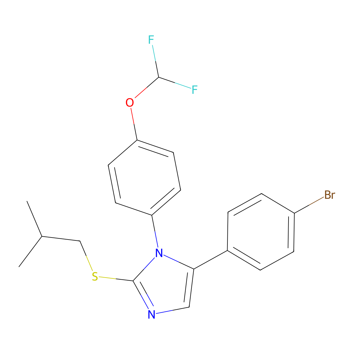 5-(4-bromophenyl)-1-(4-(difluoromethoxy)phenyl)-2-(isobutylthio)-1H-imidazole molecular structure, CAS 1226438-67-0