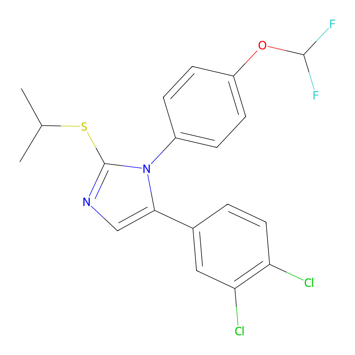 5-(3,4-dichlorophenyl)-1-(4-(difluoromethoxy)phenyl)-2-(isopropylthio)-1H-imidazole molecular structure, CAS 1226438-69-2