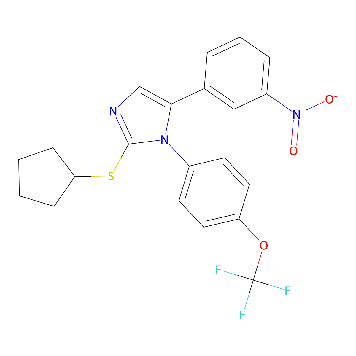 2-(cyclopentylsulfanyl)-5-(3-nitrophenyl)-1-[4-(trifluoromethoxy)phenyl]-1H-imidazole molecular structure, CAS 1226438-72-7