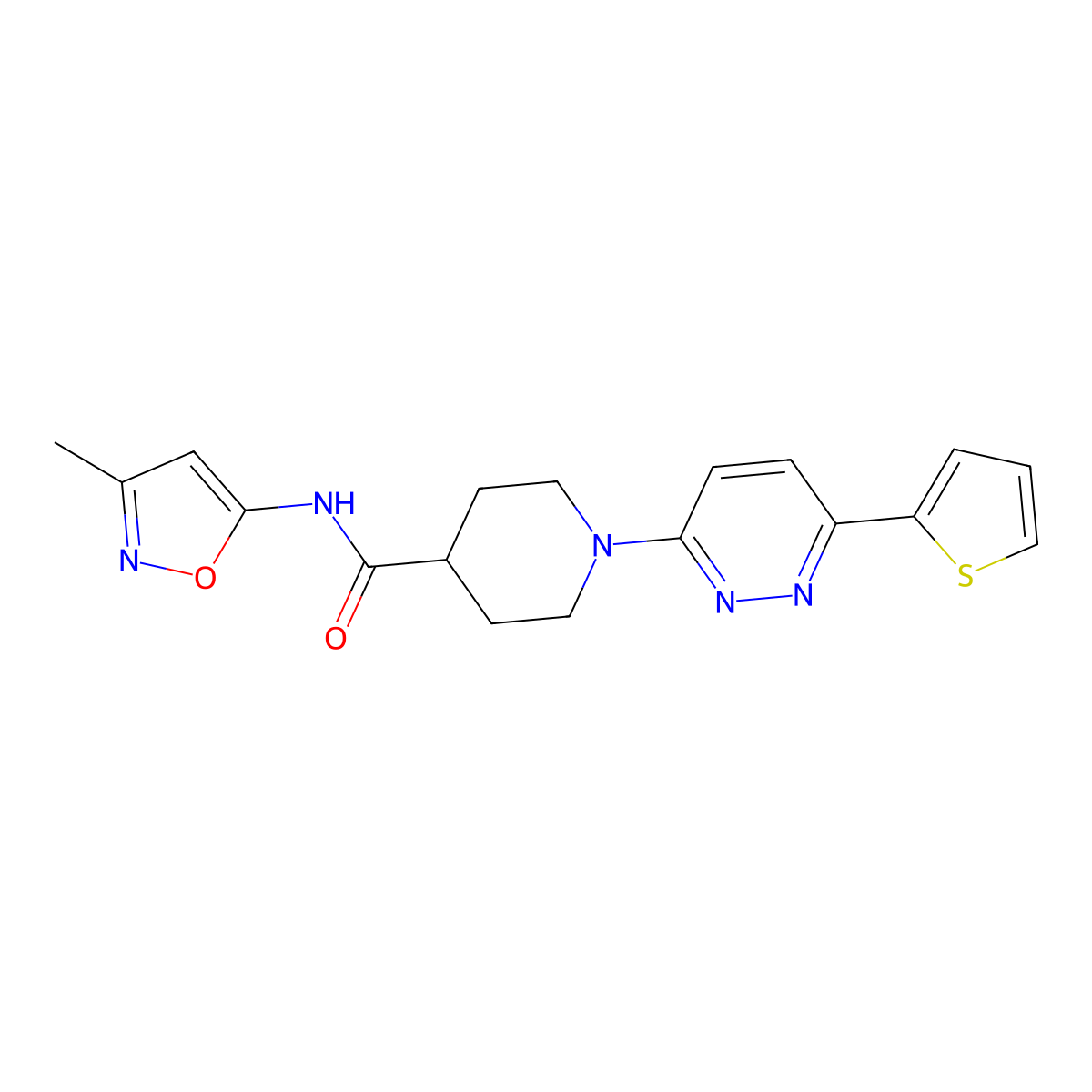 N-(3-methylisoxazol-5-yl)-1-(6-(thiophen-2-yl)pyridazin-3-yl)piperidine-4-carboxamide molecular structure, CAS 1226438-75-0