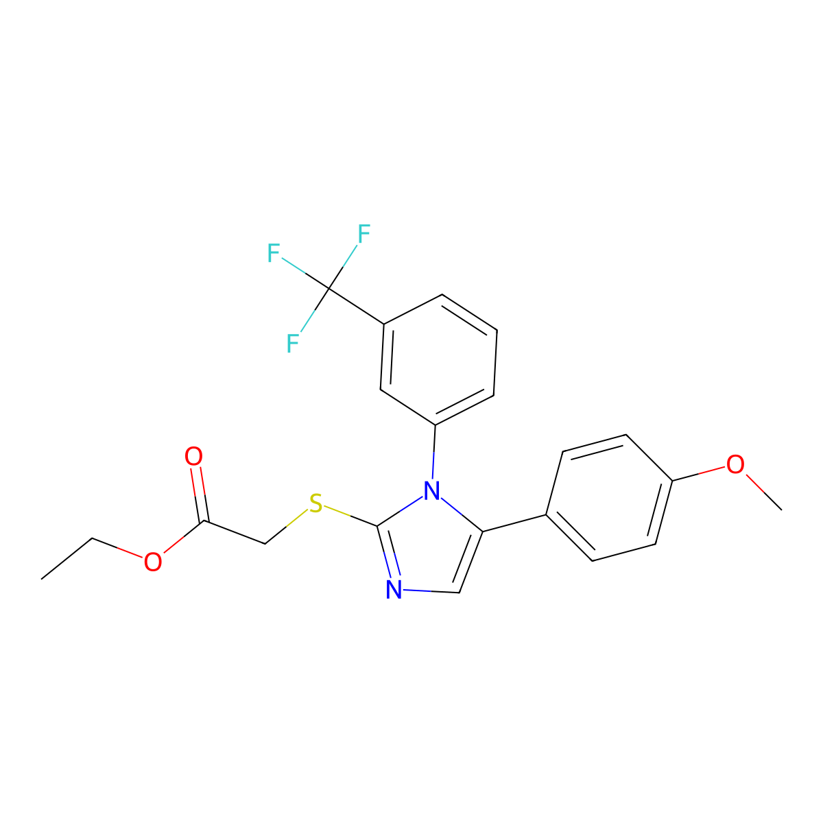 ethyl 2-((5-(4-methoxyphenyl)-1-(3-(trifluoromethyl)phenyl)-1H-imidazol-2-yl)thio)acetate molecular structure, CAS 1226438-77-2