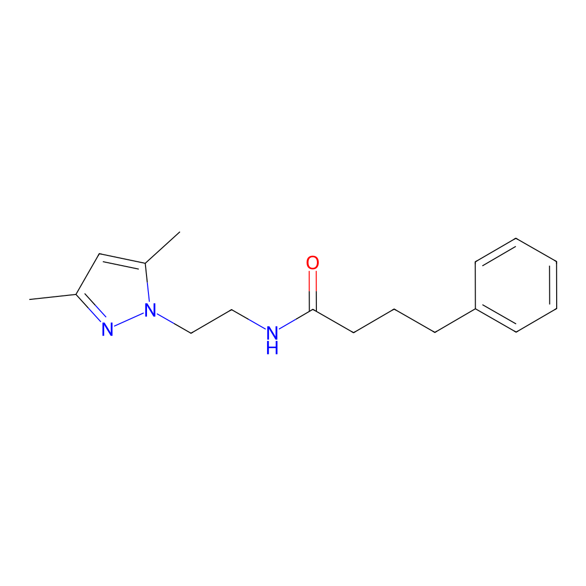 N-(2-(3,5-dimethyl-1H-pyrazol-1-yl)ethyl)-4-phenylbutanamide molecular structure, CAS 1226438-81-8